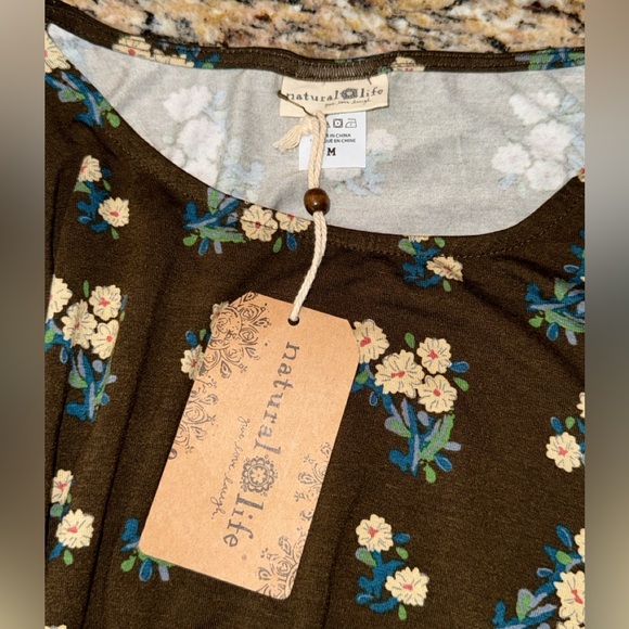 Natural Life NWT brown floral All Day long sleeve stretchy tunic dress sz M - Picture 6 of 7